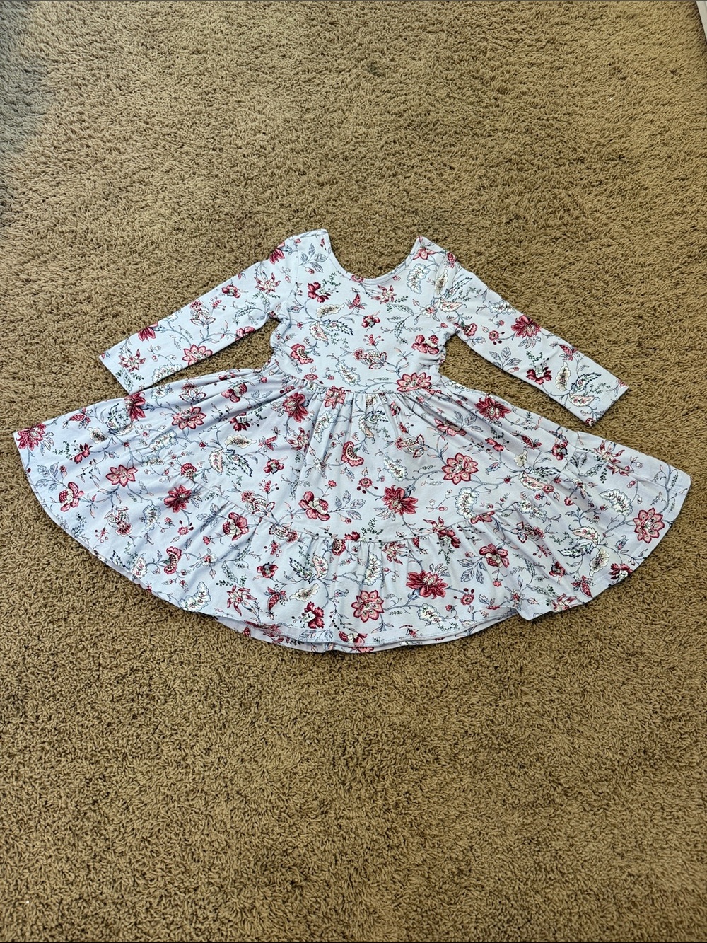 Janie and Jack White Long-Sleeve Floral Twirl Dress with Pink Flowers